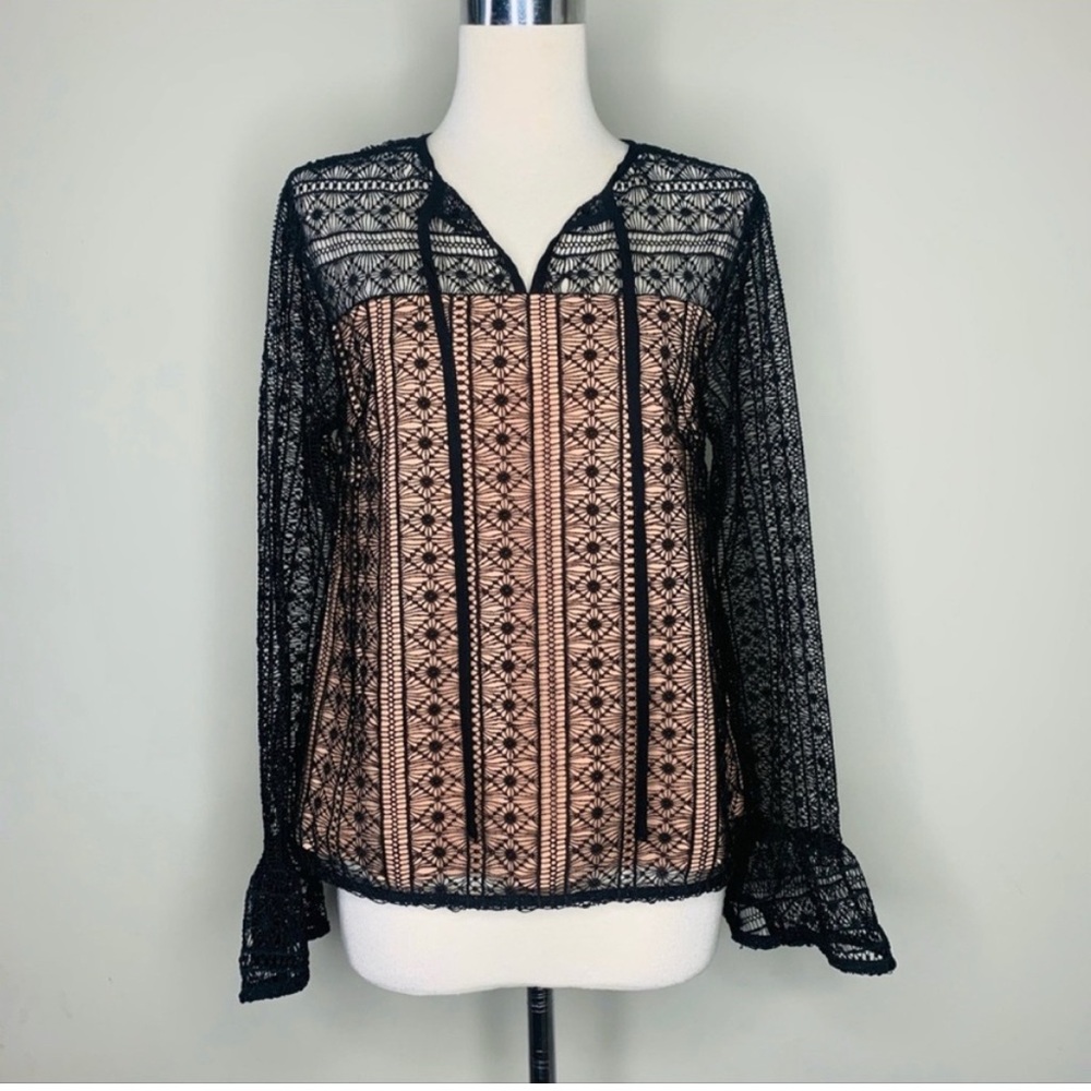 English Factory Black and Tan Lace Blouse